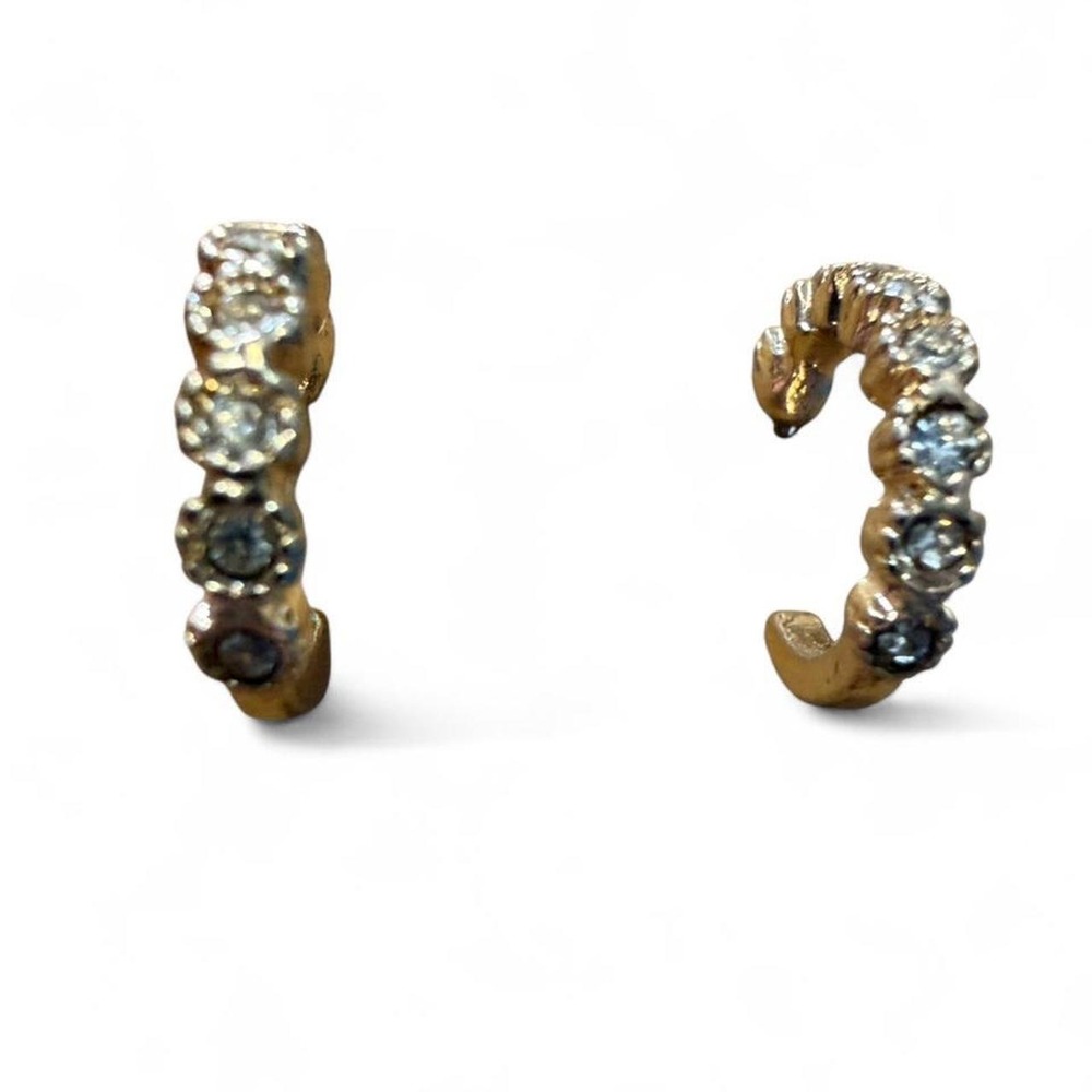 Gold Tone Rhinestone Huggie Hoop Earrings‎